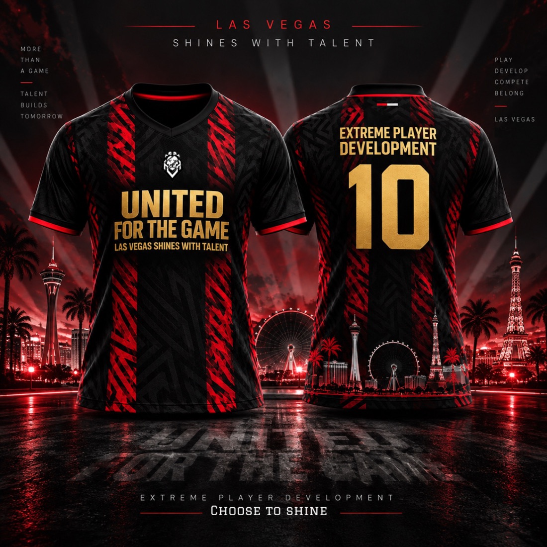 Black and red United For The Game shirt, front and back, number 10